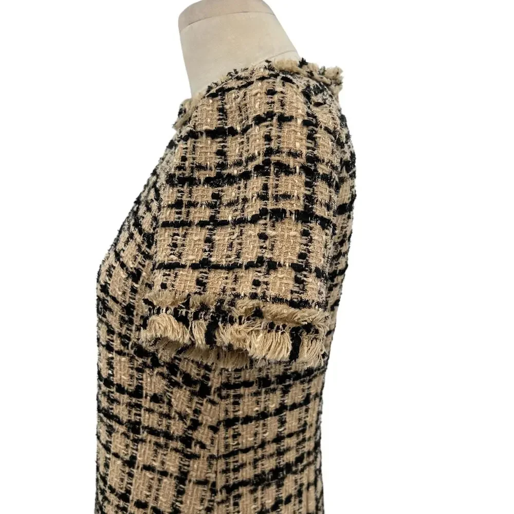 Kate Spade Two-Tone Tweed Dress Shift‎ Mini Check Plaid Tan Black Size US 2 - Picture 9 of 14
